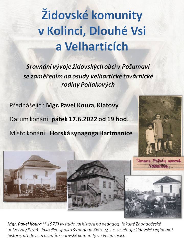 Plakát na Židovské komunity v Kolinci, Dlouhé Vsi a Velharticích